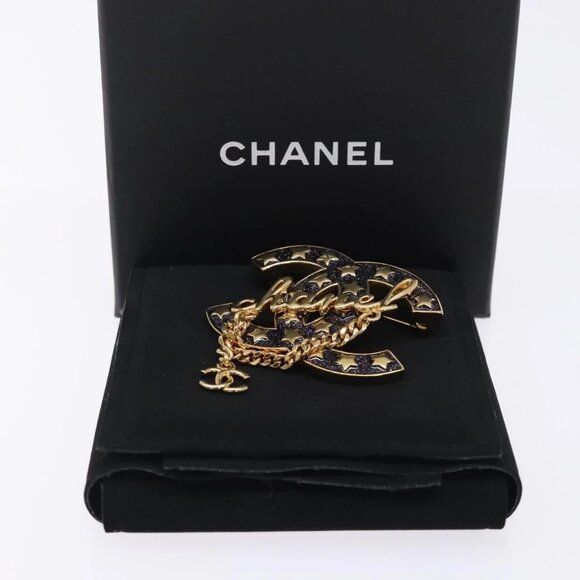 CHANEL COCO Mark Brooch metal Gold CC Auth BA4087M - Picture 1 of 13